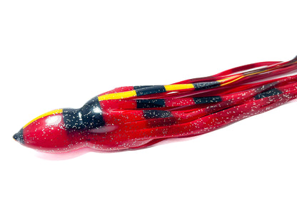 Trolling Lure Skirt - Red Black Bar Yellow Split Glitter (124)